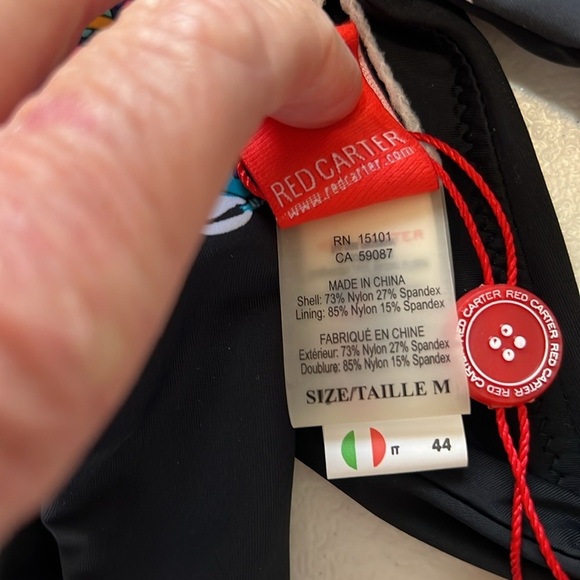 Red Carter Sz M Black w/ Vibrant Print Monkini Swimsuit Cutouts NWT - Picture 8 of 10